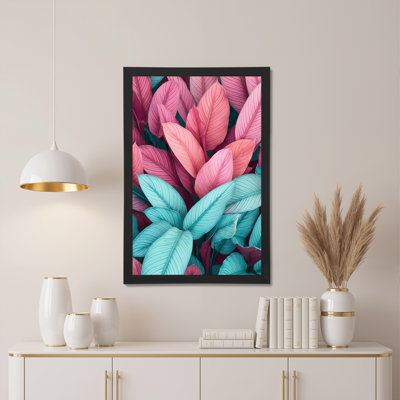 Rose et bleu sarcelle, feuilles tropicales, motif sur toile