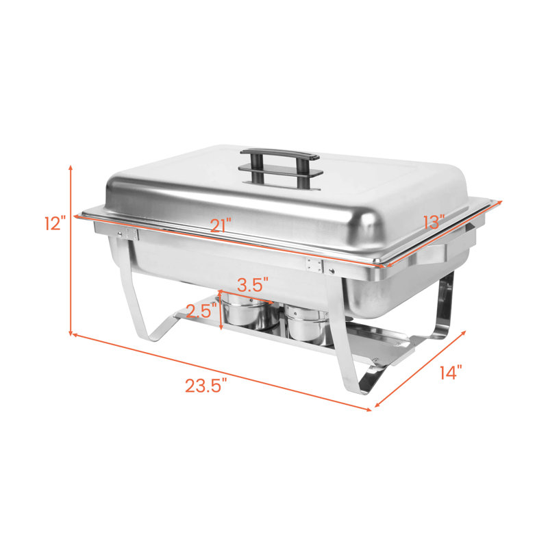 Ensemble de 2 réchauds rectangulaires pour buffet avec casserole 3 1/3 de 8 pte Ensemble de réchauds à buffet en acier inoxydable