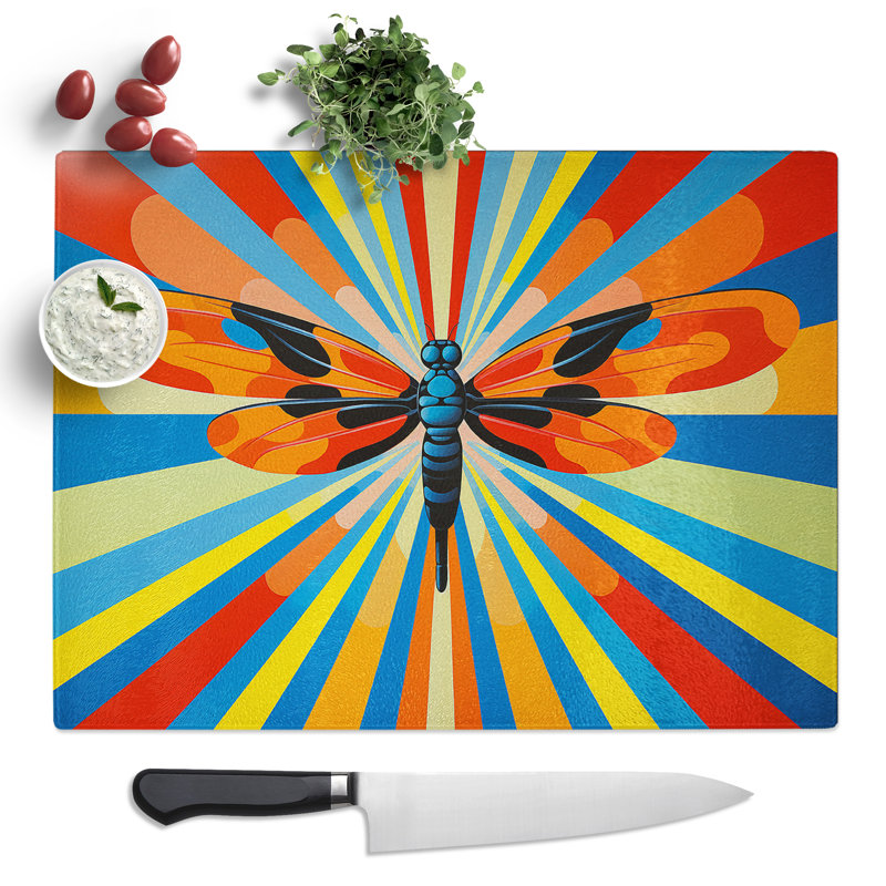 Dragonfly Op Art  Glass Chopping Board