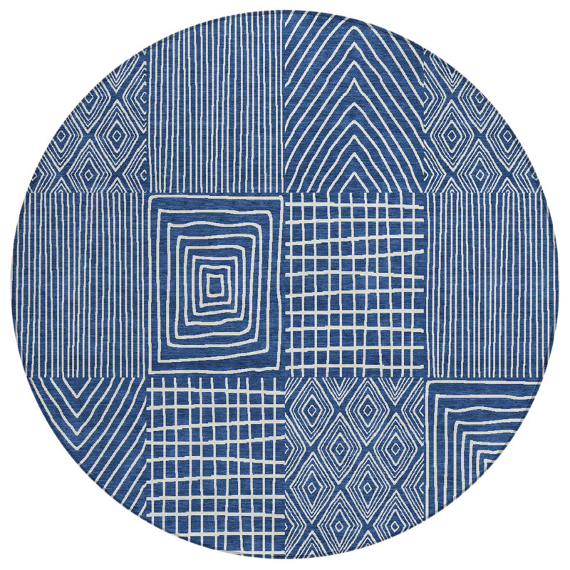 Tapis rond lavable intérieur / extérieur bleu marine 8 pi