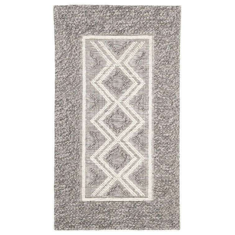 Caper Hand Woven Wool/Cotton Geometric Rug in Ivory/Gray