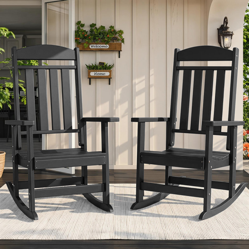 Oxing HDPE Outdoor Rocking Chair, Black