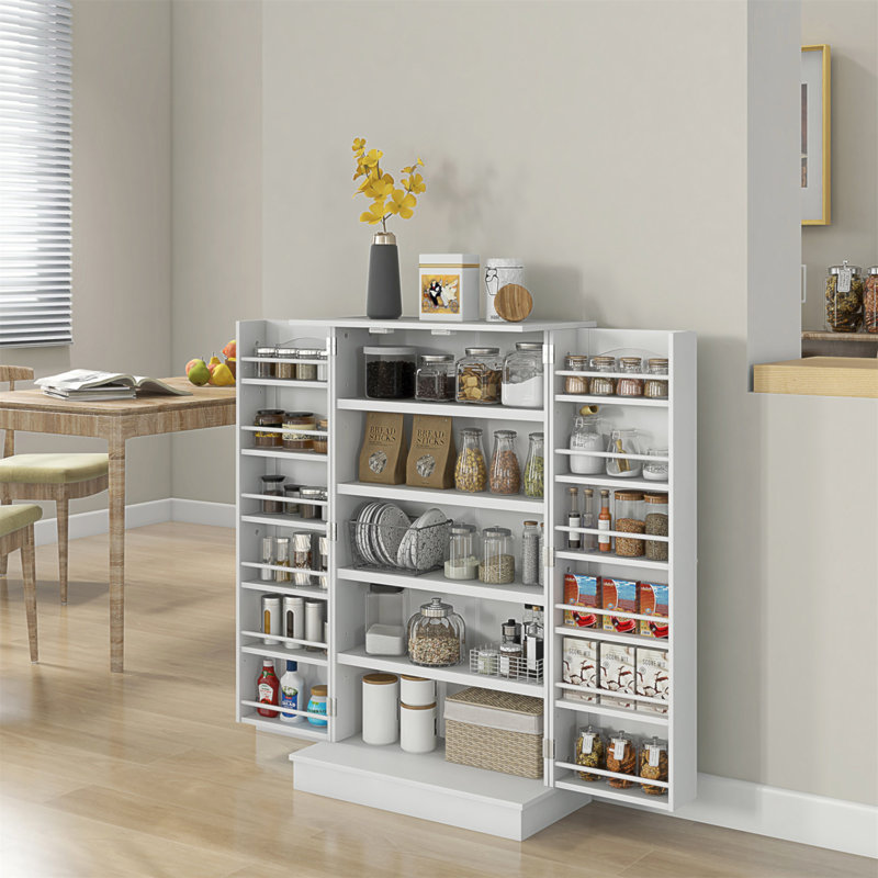 Armoire de cuisine avec étagère à 5 niveaux et 12 étagères à épices, parfaite pour les espaces de cuisine organisés et élégants