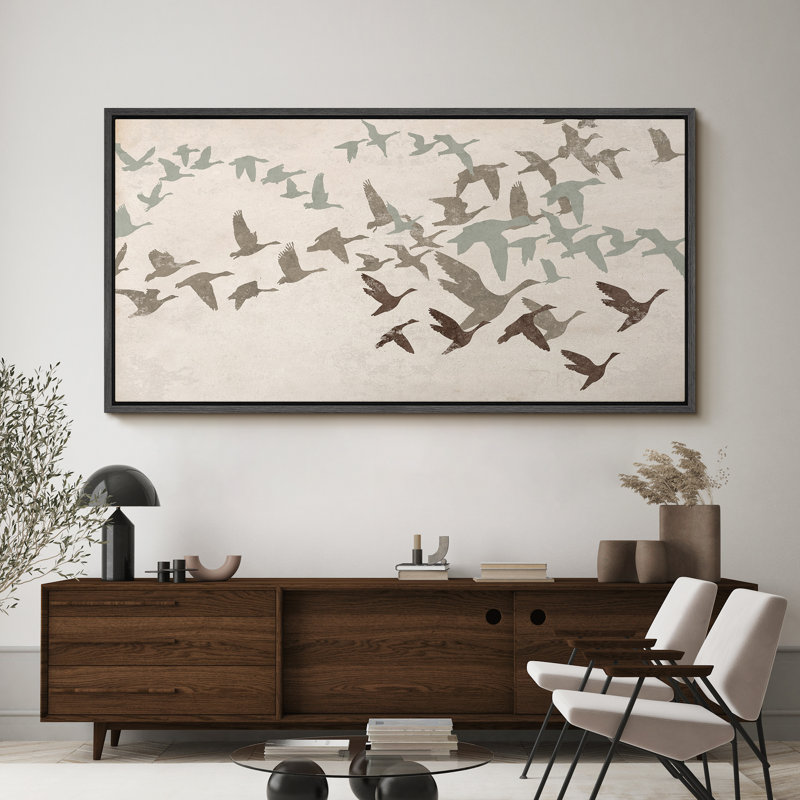 Wild Freedom Assorted Birds In Flight, reproduction d'art sur toile, H 30 po x l 60 po, Noir, noir, noir, noir