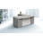 City View Executive L-Shape Bow Front Desk with Storage and Frosted Glass Accents, Grey Oak