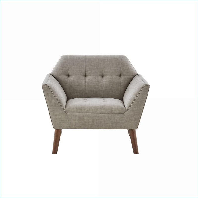 Méridienne compacte Mid-Century, revêtement en polyester ton gris avec pieds en bois massif, Gris clair