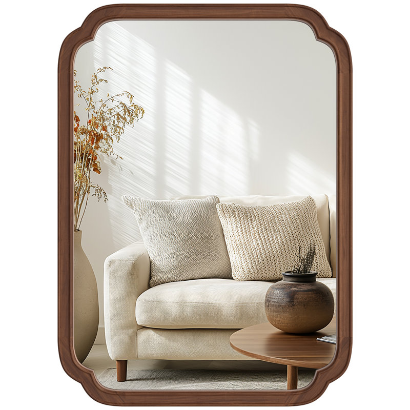 Ali Solid Wood Scalloped Wall Mirror, Walnut, 1, 30" x 22"