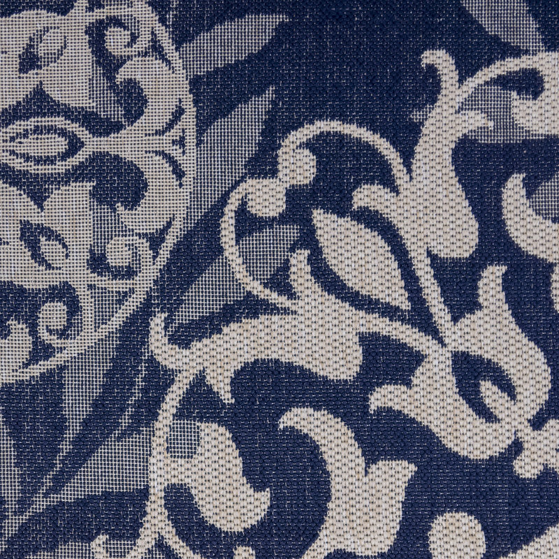 Tapis d'intérieur / extérieur en polypropylène tissé à plat à motif de médaillon beige / bleu marine Solterra Sovana