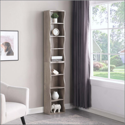 Armoire de rangement multimédia réglable à 8 niveaux, bibliothèque à deux étages détachable avec quincaillerie anti-basculement, support d'affichage mince et haut pour la maison et le bureau