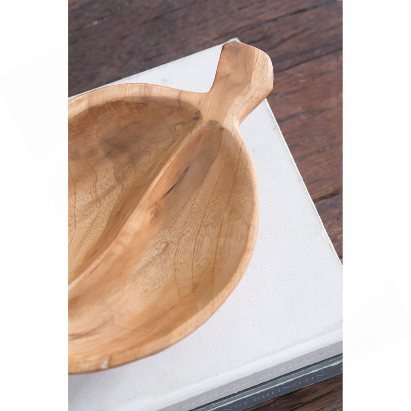 Bol décoratif en bois de teck de 9,1 po x 5,9 po x 2,8 po de couleur brun naturel