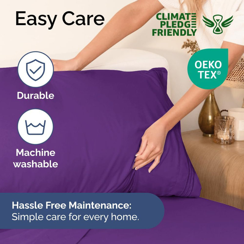 Extra Deep Pocket Sheet Set, Cooling & Breathable Bed Sheets, Soft Hotel Luxury Bedding, Fits 18–24 Inch Mattress, Purple