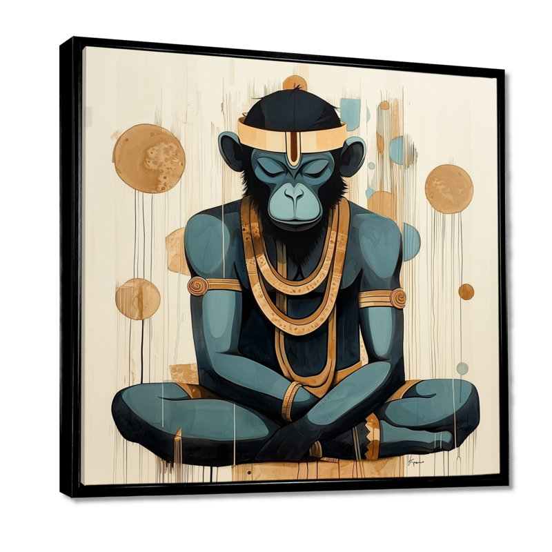 Hanuman, le dieu singe de l'hindouisme - impression d'art mural de l'hindouisme, H 16 po x l 16 po, Noir