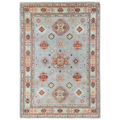 Tapis oriental gris en laine organique noué à la main 6 pi 2 po x 8 po 9 po Kazak