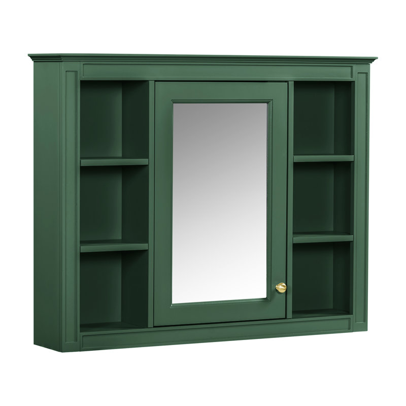 Armoire de rangement murale pour salle de bain - Miroir 35 po x 27,5 po avec charnières à pharmacie style rétro, Vert