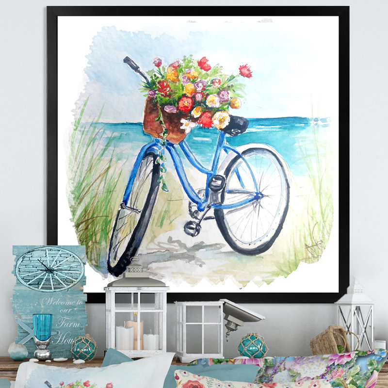 Fleurs de bicyclette rétro - sur, Impression noire sur toile encadrée, H 16 po x l 16 po x P 1 po