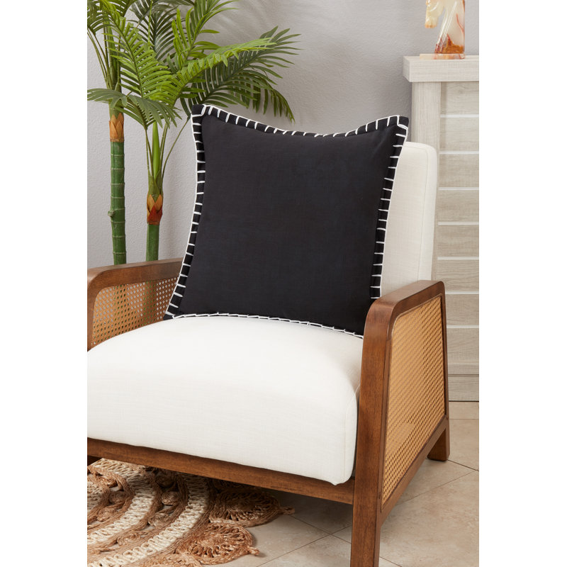 Black Cotton Chunky Whip Stitch Throw Pillow Cover