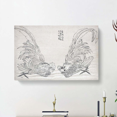 Two Roosters by Katsushika Hokusai - Wrapped Canvas Print