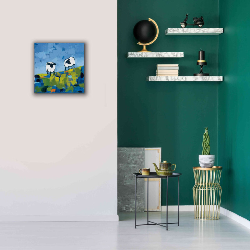 Deux moutons - peinture sur toile tendue, H 18 po x l 18 po x P 0,75 po