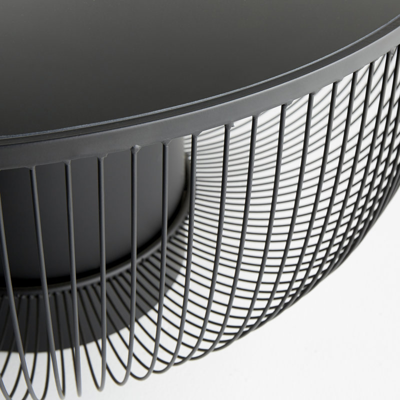 Round Black Metal and Glass Outdoor Coffee Table with Storage