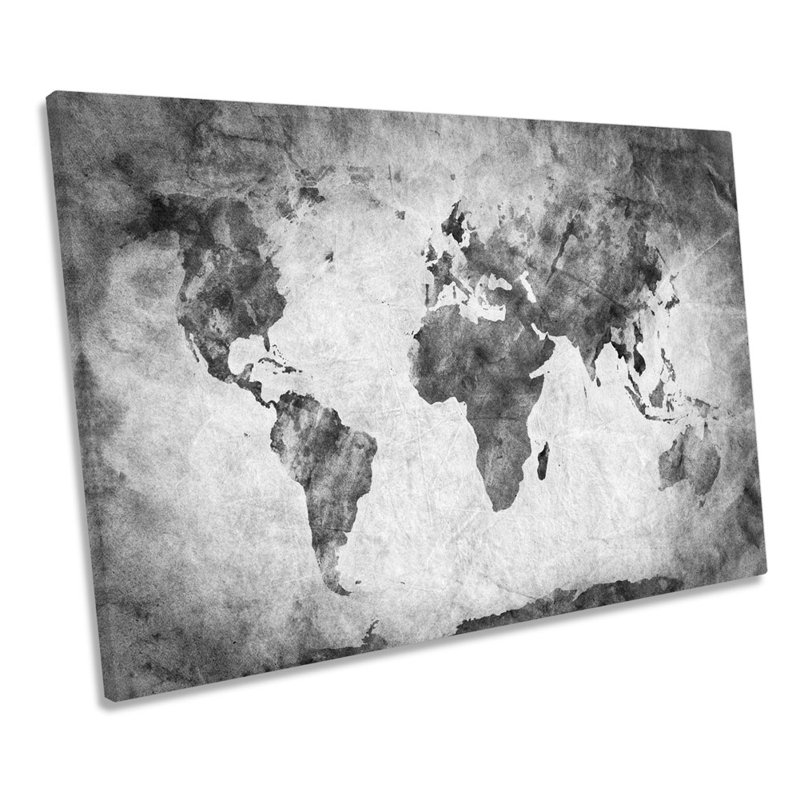 World Map Black And White - Wrapped Canvas Print, 91.4cm H x 137.2cm W
