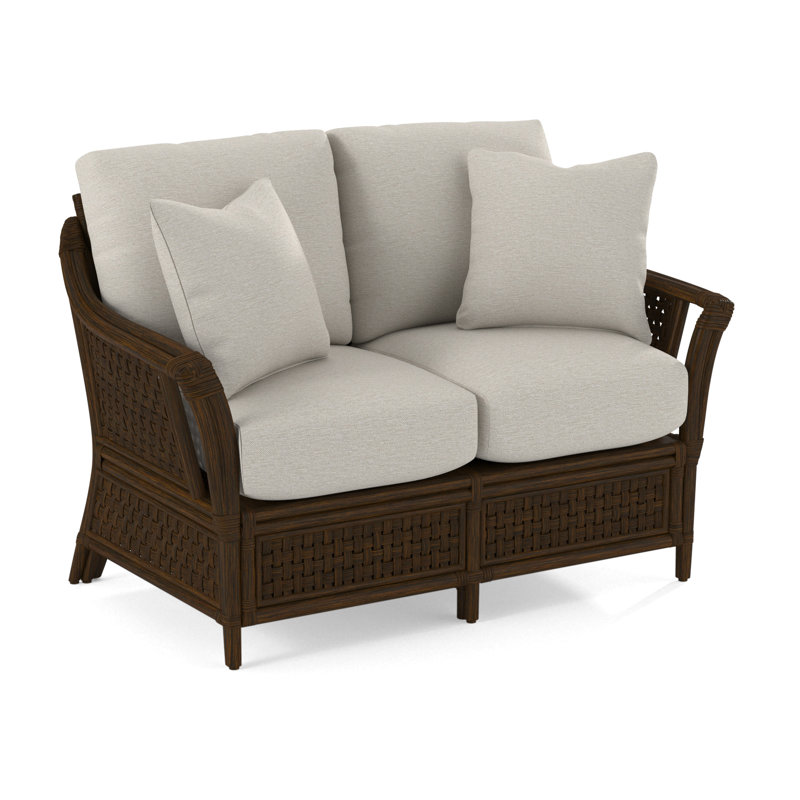 Causeuse à accoudoirs évasés 55 po avec coussins réversibles Boca, Tissu blanc performance , Café