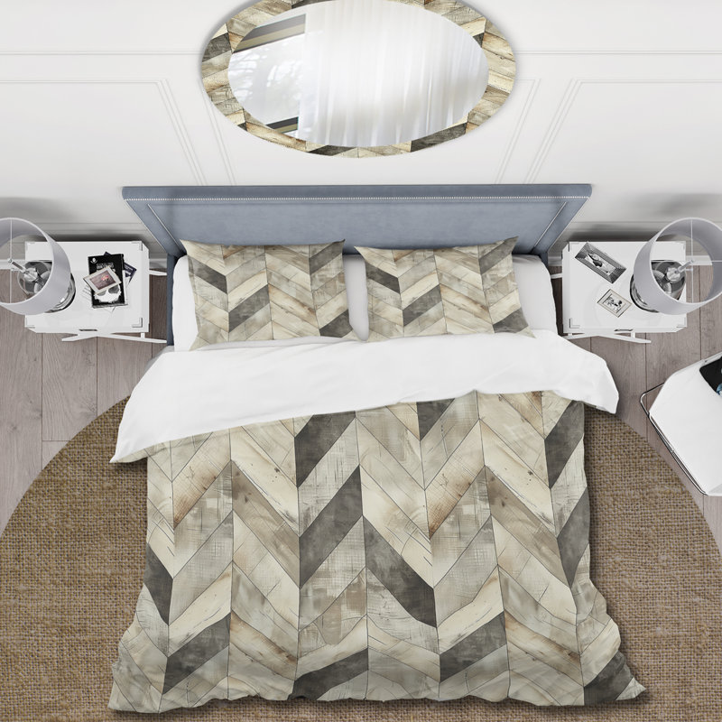 Ensemble de housse de couette traditionnelle à motif de chevrons gris I, Housse de couette très grand et 2 très grandes t