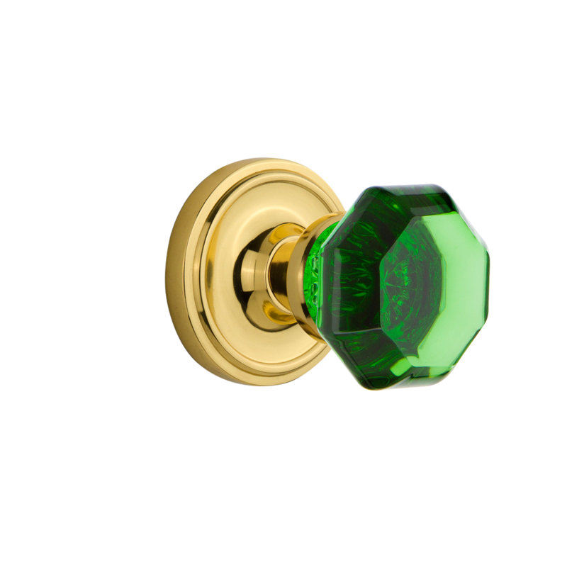 Rosette classique avec bouton de porte Waldorf émeraude, 2 3/4 po, Laiton poli