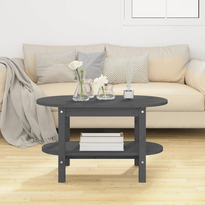 Tajana Solid Wood Four Leg Coffee Table with Storage, Grey, 45cm H x 80cm W x 45cm D