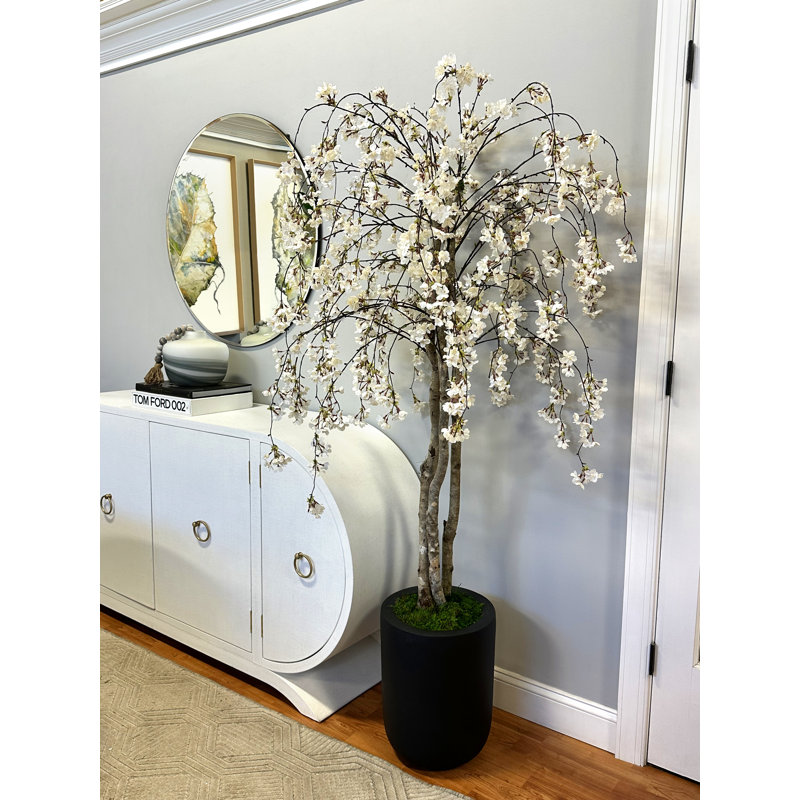 Faux Cherry Blossom Tree in Fiberstone Planter, 60" H x 34" W x 11.50" D