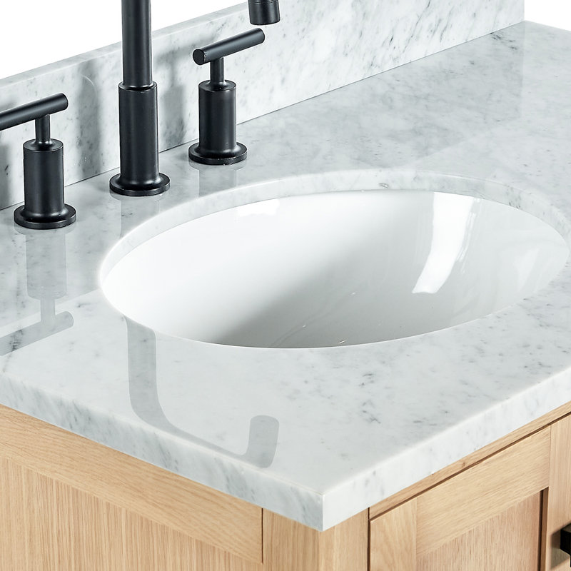 Flynt 37'' Single Bathroom Vanity with Carrara Marble Top, Oak