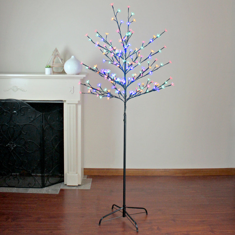 Arbre artificiel fleur de cerisier 6 pi avec lumières DEL, Multicolore