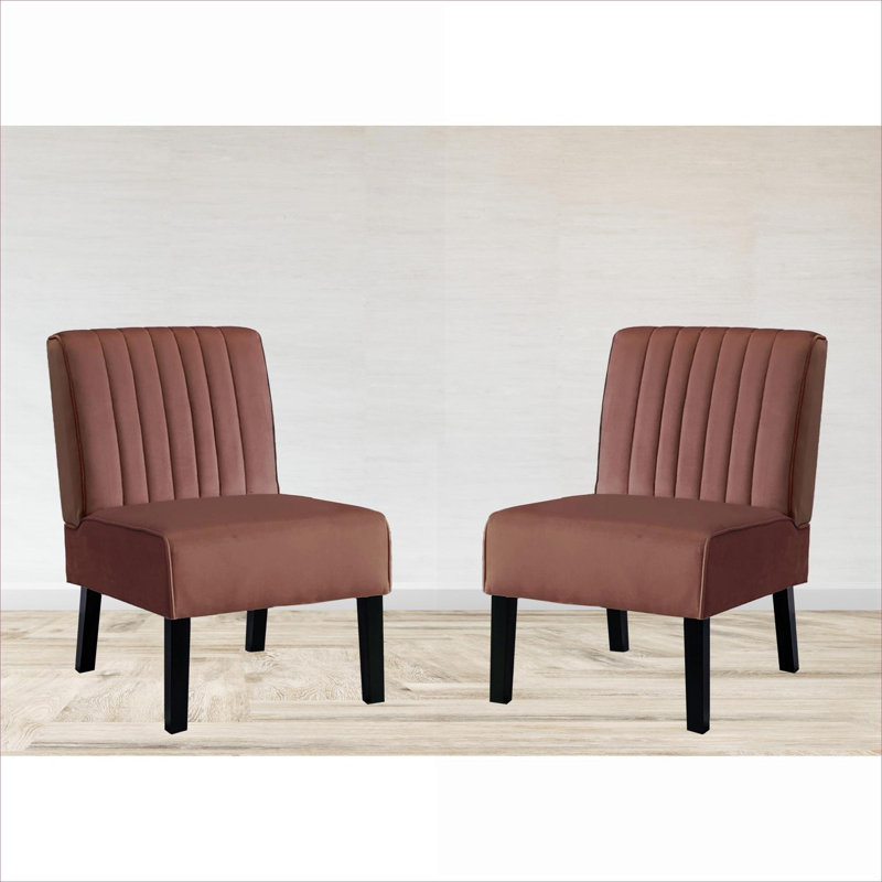 Ensemble de 2 fauteuils d'appoint pour salon et chambre à coucher avec 2 pieds en velours rose doux de style Mid-Century