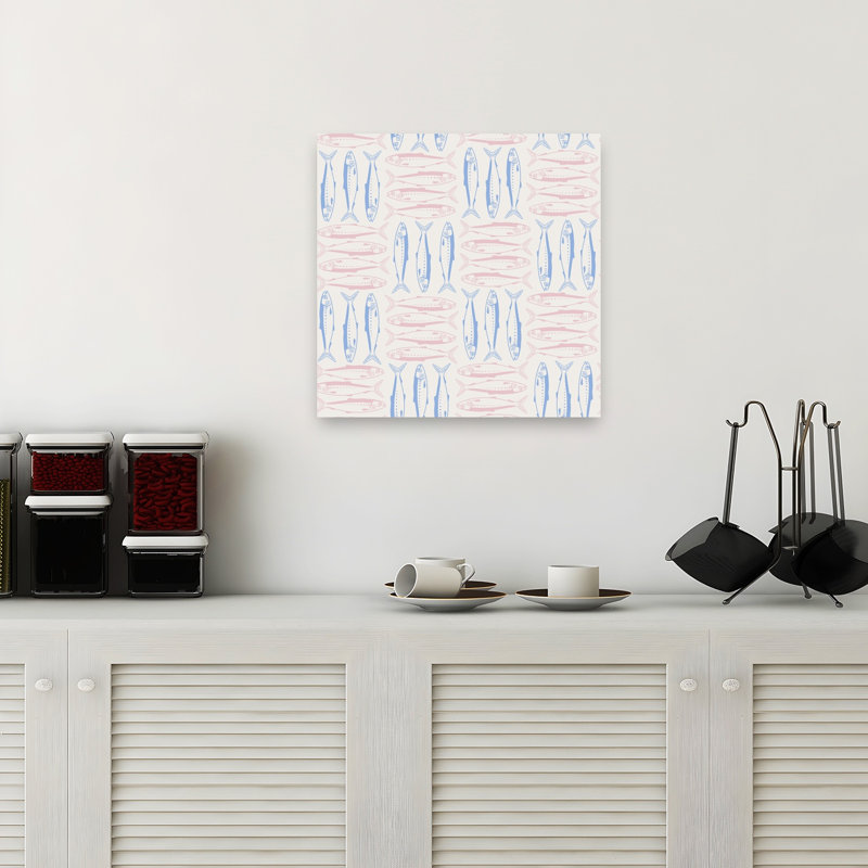 Motif de poisson bleu, bleu et abstrait, H 18 po x l 18 po
