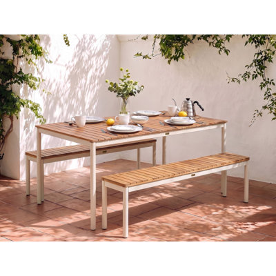 Acacia Rectangular Solid Wood and Steel Patio Dining Set