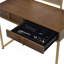 Bureau de coiffeuse 2 tiroirs avec miroir et plateau à bijoux, noyer et or
