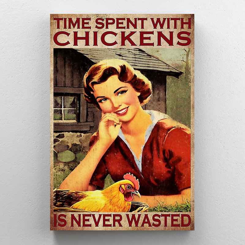«Time Spent With Chickens» - 1 pièce, graphique rectangle Time Spent With Chickens - 1 pièce, impression sur toile tendue sur toile tendue