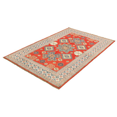 Tapis unique en laine noué à la main rouge Gazni des années 2010 de 6 pi 5 po x 10 pi 2 po Qaiden