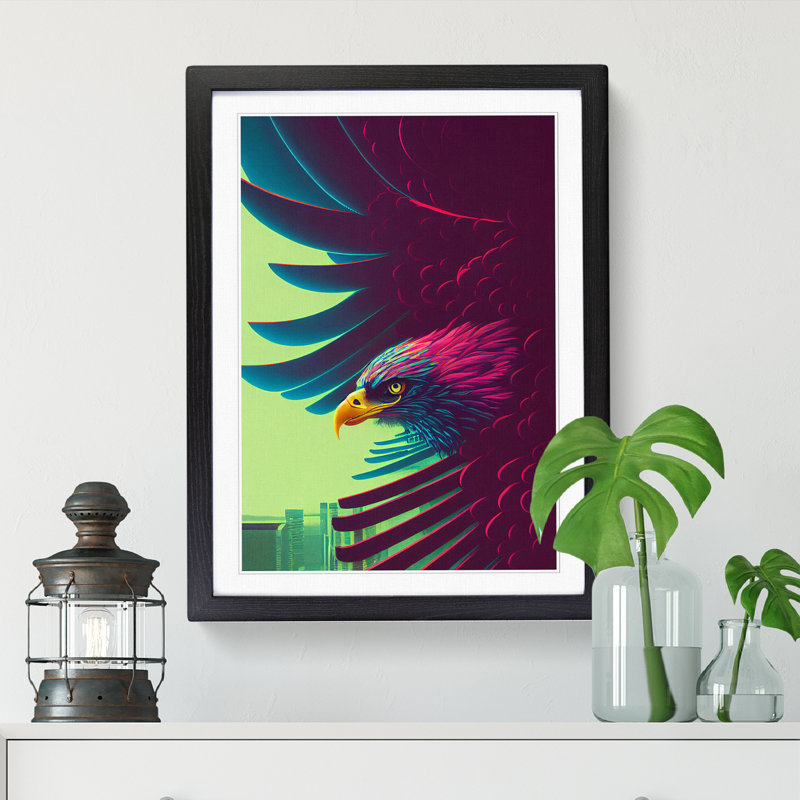 Westerman Eagle Cyberpunk - Picture Frame Print, Black, 64cm H x 46cm W x 2cm D