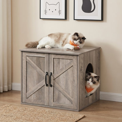 Farmhouse Cat Litter Box Enclosure Cabinet with 2 Doors