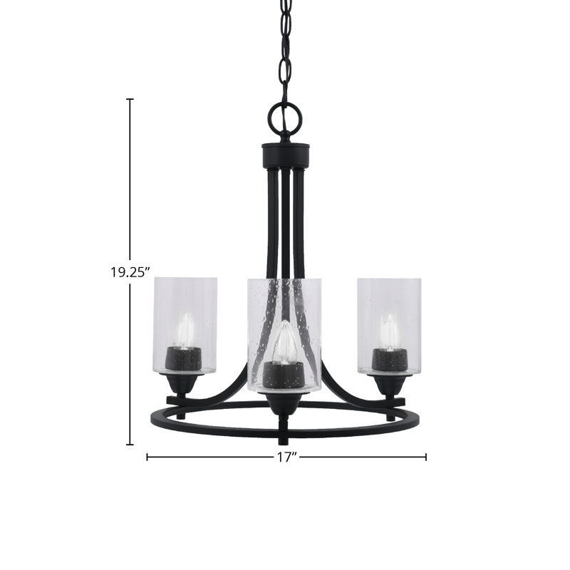 Lustre 3 lumières Paramount illustré en finition noir mat avec verre transparent de 4 po