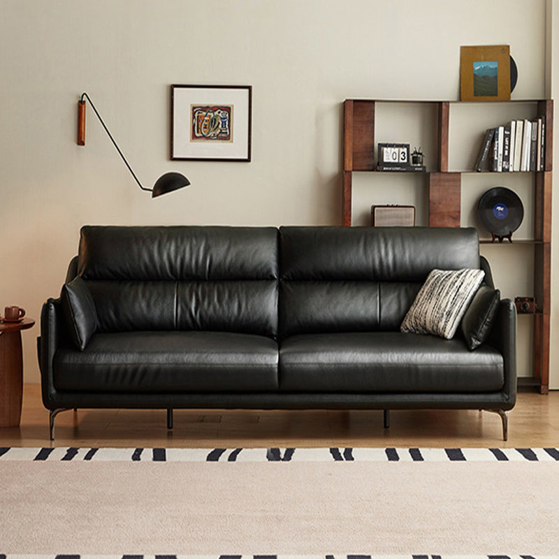 Causeuse-coussin standard en cuir véritable noir, H 36,61 po x l 75,2 po x P 38,58 po, Noir