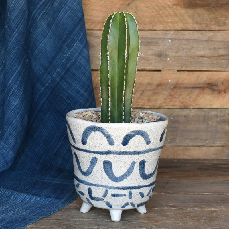 Bol décoratif en céramique bleu / blanc, H 7 po x l 7 po x P 7 po