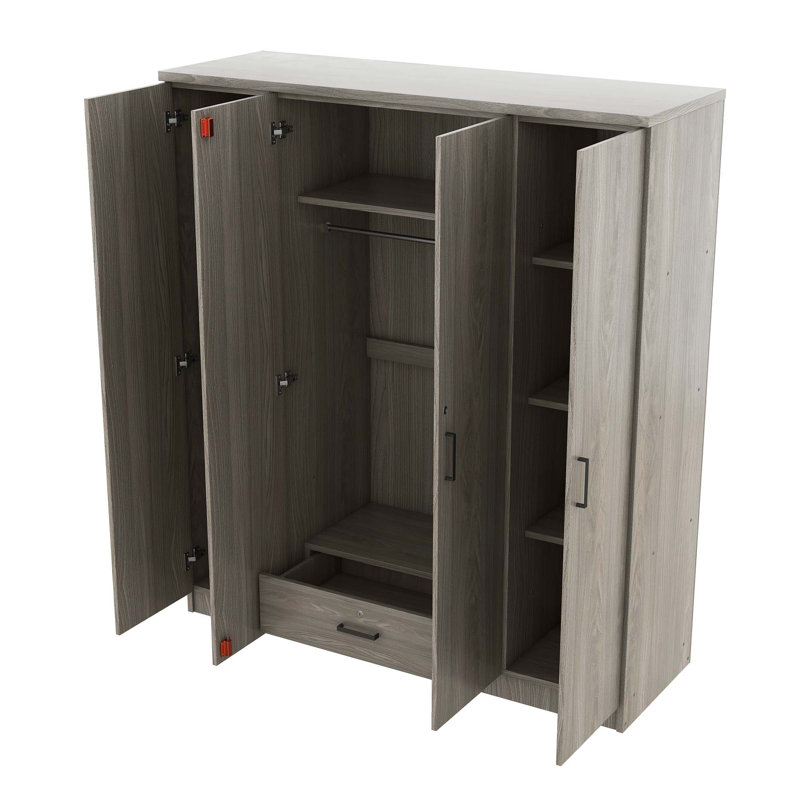 Armoire-penderie 4 portes avec tablettes, Blanc, H 67,90 po x l 59,20 po x P 20 po