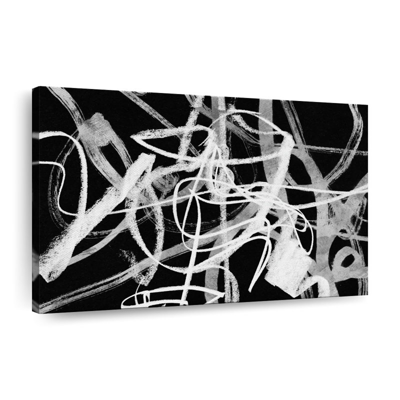 Doodles blancs sur fond noir, reproduction sur toile, H 32 po x l 48 po x P 1,25 po