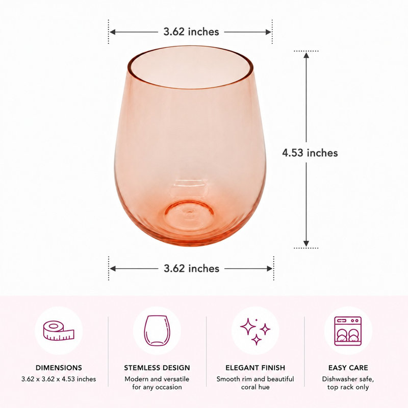 Verre à vin sans pied Montana - Pêche - Ensemble de 6, Peach