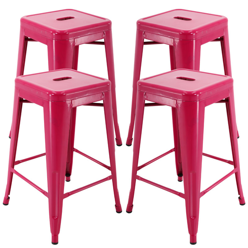 Tabouret de comptoir 24 "avec structure en métal, ensemble de 4 tabourets de bar intérieur / extérieur, Noir, 4