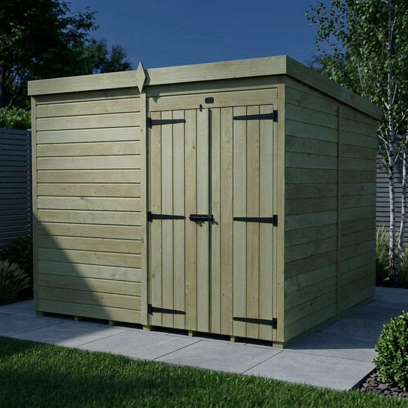 Total Sheds 8ft x 8ft Pent Garden Shed - Double Door - No Windows - Pressure Treated Timber - UK Manufactured