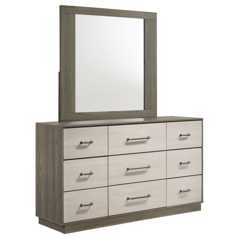 Commode 9 tiroirs avec miroir en chêne gris Rolston