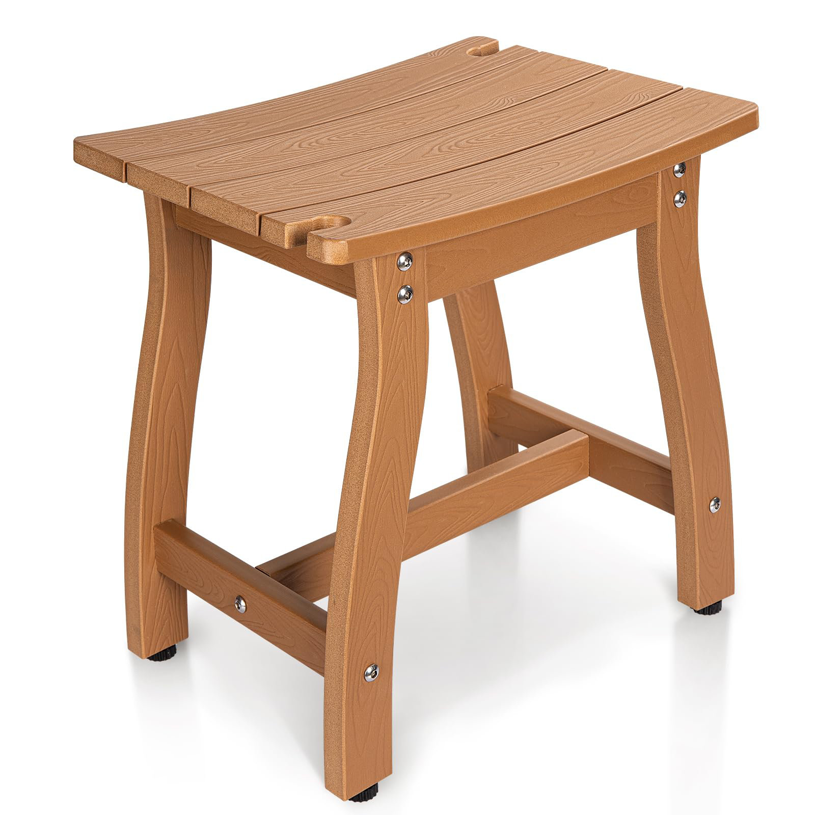 Rebrilliant Wood Stool & Teak Shower Seat Curved Design With 2 Hanging