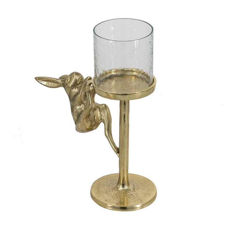 Porte-bougie doré avec abat-jour ourlet en verre transparent